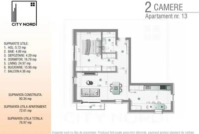 Apartament ideal - 77mp - 2 camere - CITY NORD Stefan cel mare - 8