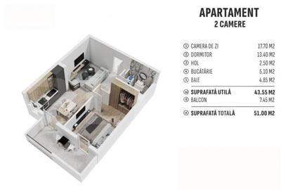 Apartament cu 2 camere decomandat în Centura