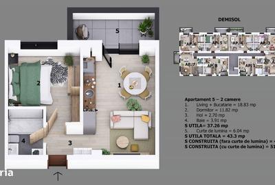 Apartament cu 2 camere în Central