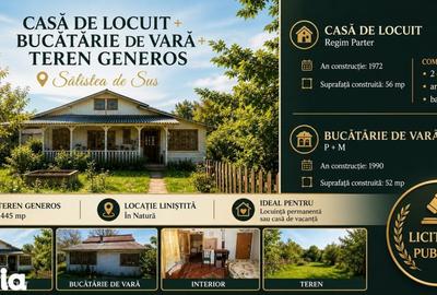 Casă cu 2 camere cu Teren 1445 Mp în Săliște - 1