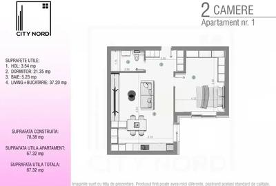 Apartament 2 camere - Living 37 mp - Dormitor 21mp CITY NORD - 10