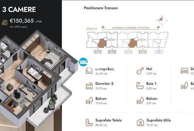 Apartament 3 camere,88.45 mp,bloc nou,zona Nicolina Selgros - 2