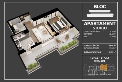 Studio modern cu terasă – etaj 3/3, finisaje la alegere, finalizare 2026! - 1