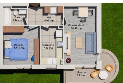 Apartament cu 2 camere decomandat în Ștefăneștii de Jos