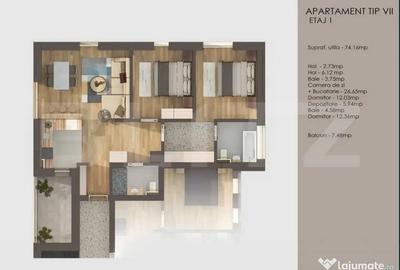 Apartament cu 3 camere decomandat în Tractorul - 3