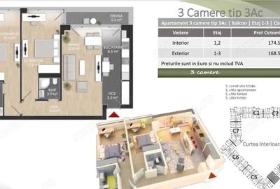 Apartament 3 camere spa?ios, amenajat, bloc nou, comision 0% - 15