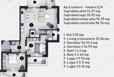 Apartament 3 camere, 97 MP, 2 BAI, 0% Comision, Doamna Ghica - H35 Apartament 3 camere, 97 MP, 2 BAI, 0% Comision, Doamna Ghica - H35 - 2