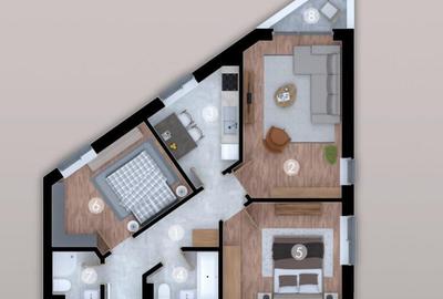 Apartament cu 3 camere decomandat în Popești-Leordeni