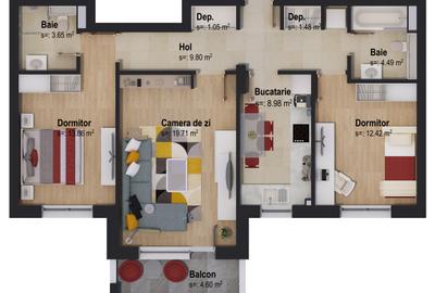 Apartament cu 3 camere decomandat în Tractorul - 1