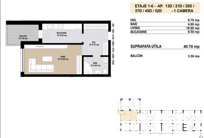 Garsoniera decomandata, 46.2 mp - Grand Arena - - 7
