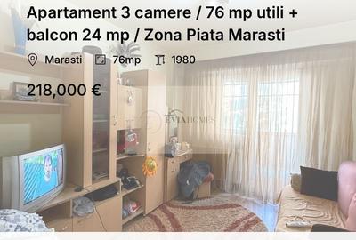 Apartament 3 camere / 76 mp utili + balcon 24 mp / Zona Piata Marasti - 1