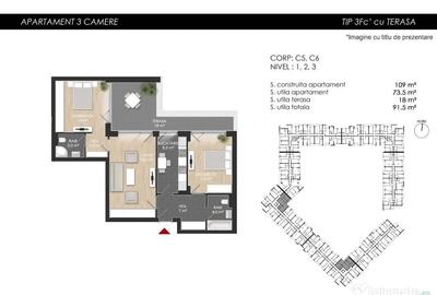 Apartament cu 3 camere semidecomandat în Nord - 2