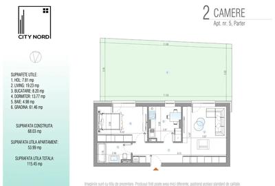 Apartament 2 camere, parter cu gradina - Proiect NOU - CITY NORD - 3