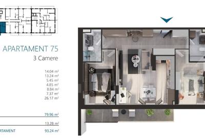 Apartament 3 camere, cu terasa 13 mp, super view, zona Elite