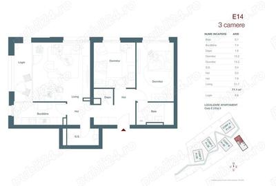 Apartament cu 3 camere decomandat în Central