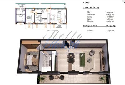 Apartament 2 camere cu terasa, semifinisat, 64 mp, zona Terra Gardens, Chinteni - 1