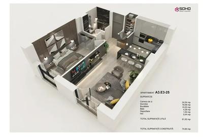 Apartament 2 camere, 62 utili, se accepta credit!