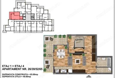 Apartament de vanzare, bloc nou, zona Aurel Vlaicu 48,60 mp+ terasa 13.5 ceramic - 1