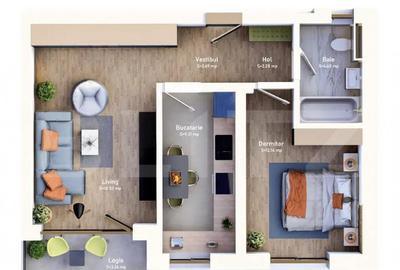 Apartament de vanzare, cu 2 camere, loc de parcare inclus, T