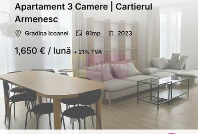 Apartament cu 3 camere decomandat în Grădina Icoanei