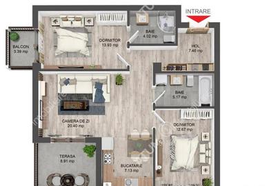 Apartament de 3 camer cu 2 bai si terasa etaj 2 zona Brana - 5
