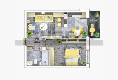 Apartament 2 camere, 44 mp, parcare, semifinisat, Omnia Residence - 2