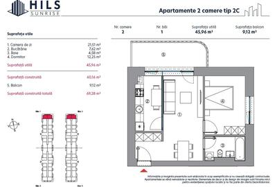 Apartament cu 2 camere | Tip 2C | HILS Sunrise | Pre-certificare GREEN Homes - 3