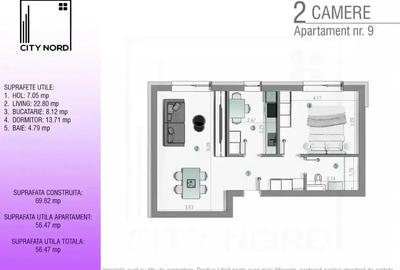 Living spatios 38 mp, incalzire pardoseala+centrala termica! - 12