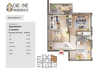 Apartament 2 camere, etaj 1,65mp utili de vanzare in complex Ozone City - 13