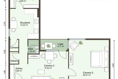 De vânzare | Apartament spațios 3 camere | Zonă Centrală De vânzare | Apartament spațios 3 camere | Zonă Centrală - 3