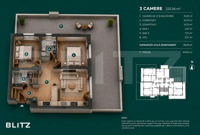 Apartament cu 3 camere semidecomandat în Bună Ziua - 1