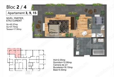 Apartament cu 2 camere decomandat în Sud