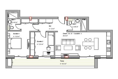 Apartament 3 Camere Etaj 1 cu Terasa