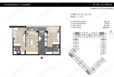 Apartament 3 camere nou, 84 mp S.utila, zona Lacul Straule?ti-Mall Colosseum, Sector 1 - 13