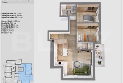 Apartament cu 3 camere semidecomandat în Semicentral