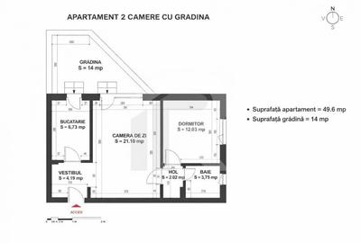 Apartament cu 2 camere, mobilat în Nord - 1