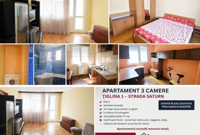 Apartament cu 3 camere semidecomandat, mobilat în Țiglina 1 - 1