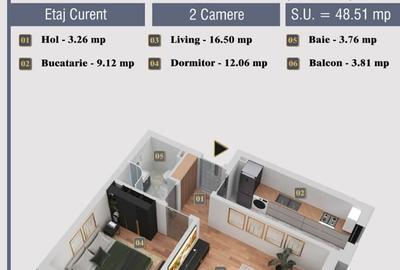 Apartament cu 2 camere decomandat în Chiajna - 3