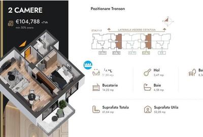 Apartament 2 camere,61.64 mp,bloc nou,zona Nicolina Selgros - 2