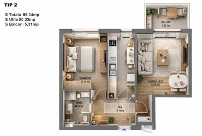 Apartament cu 2 camere decomandat în Aviației - 1