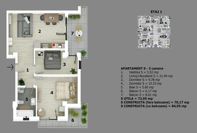 Apartament 3 camere | zona Maramures | Parc Unirii | Comision 0% - 14