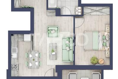 Apartament la parter cat un etaj 1 cu 47 mp utili 2 camere Turnisor - 3