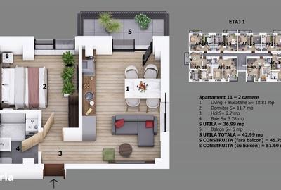 Apartament cu 2 camere decomandat în Central