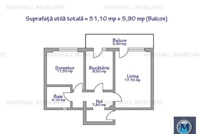 Apartament 2 camere de vanzare, zona Malu Rosu, 54.40 mp #16515 - 8