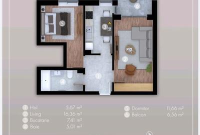 Apartament cu 2 camere decomandat în Central