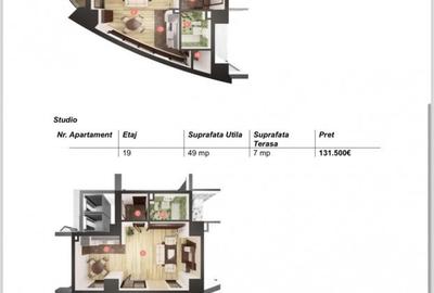 Apartamente tip studio 45mp, semifinisate, West City Tower