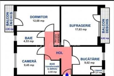 Apartament cu 3 camere decomandat în Central