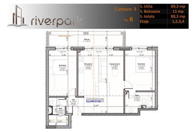 Ap 3 camere - predare imediata! Ansamblu NOU River Park - 5