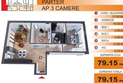 Apartament cu 3 camere în George Enescu - 1