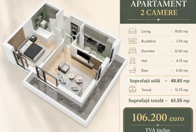 Apartament cu 2 camere decomandat în Central